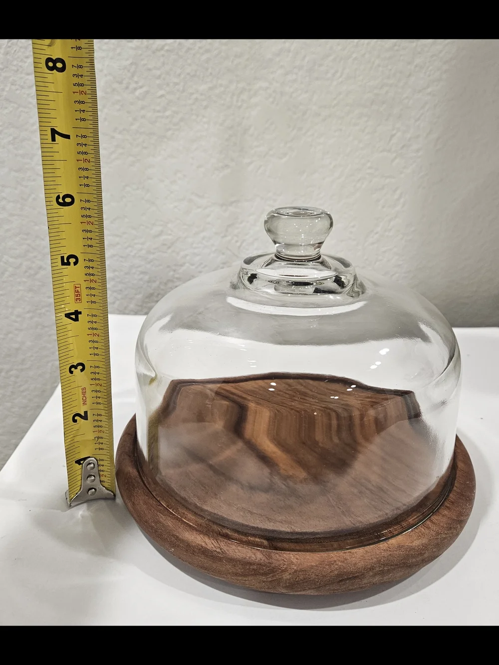 Vintage Goodwood Genuine Teak Wood Cheese Board Tray with Glass Dome Cloche Lid